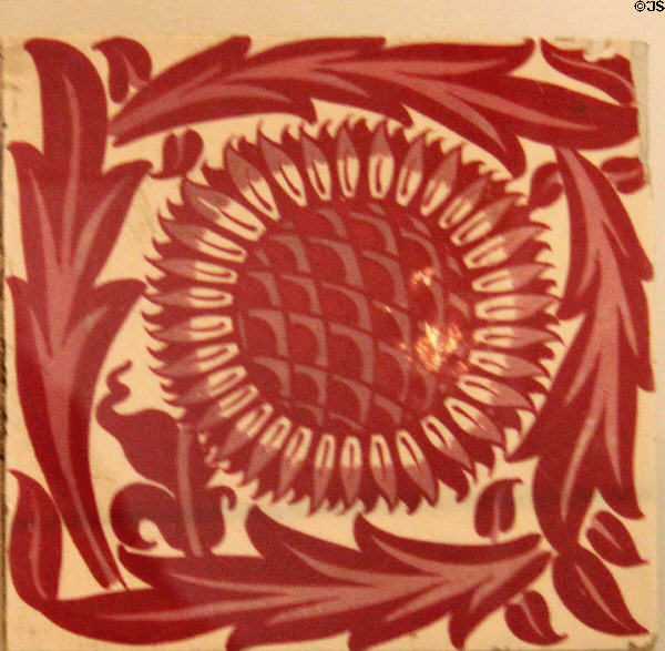 Sunflower ceramic tile (1870s) by William Morris or William De Morgan at Morris Gallery. London, United Kingdom.