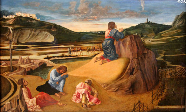 Agony in the Garden painting (1458-60) by Giovanni Bellini at National Gallery. London, United Kingdom.