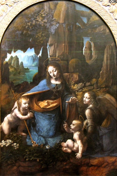 Virgin of the Rocks painting (c1491-1508) by Leonardo da Vinci at National Gallery. London, United Kingdom.
