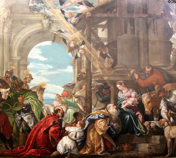 Adoration of the Kings painting (1573) by Paolo Veronese at National Gallery. London, United Kingdom.