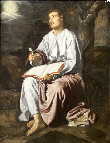 St John Evangelist on Island of Patmos painting (1618-9) by Diego Velázquez at National Gallery. London, United Kingdom.