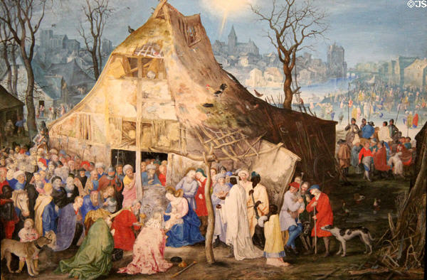 Adoration of the King painting (1598) by Jan Brueghel Elder at National Gallery. London, United Kingdom.