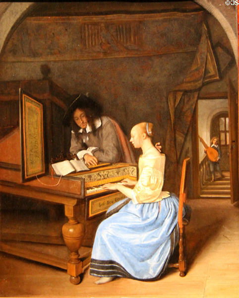 Young Woman playing a Harpsichord to a Young Man painting (1659) by Jan Steen at National Gallery. London, United Kingdom.