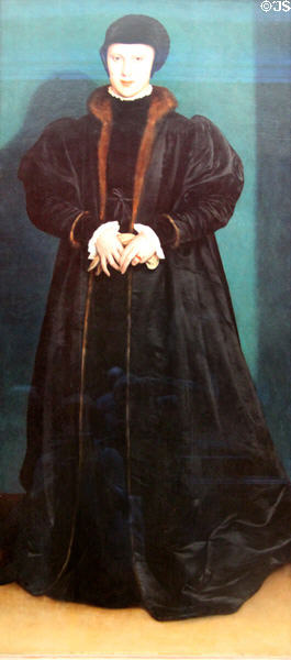 Christina of Denmark, Duchess of Milan portrait to Henri VIII as potential wife (1538) by Hans Holbein the Younger at National Gallery. London, United Kingdom.