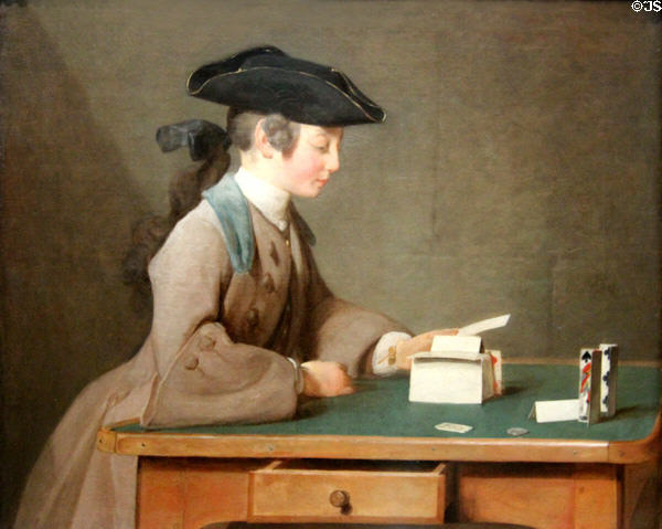 House of Cards painting (c1736-7) by Jean Baptiste Siméon Chardin at National Gallery. London, United Kingdom.