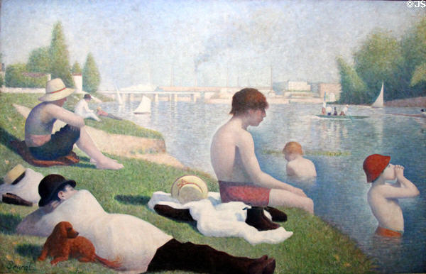 Bathers at Asnières painting (1884) by Georges Seurat at National Gallery. London, United Kingdom.
