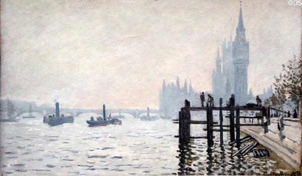 Thames below Westminster painting (c1871) by Claude Monet at National Gallery. London, United Kingdom.