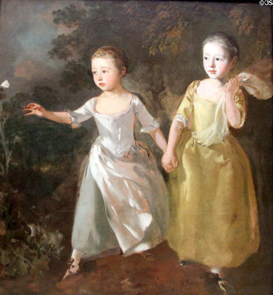 Gainsborough's daughters Margaret & Mary chasing a butterfly painting (c1756) by Thomas Gainsborough at National Gallery. London, United Kingdom.