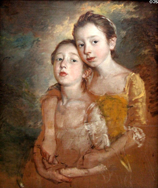 Gainsborough's daughters Margaret & Mary with cat painting (c1760-1) by Thomas Gainsborough at National Gallery. London, United Kingdom.