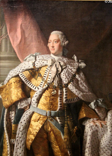 King George III (b1738 r1760-1820) portrait (1761-2) by studio of Allan Ramsay at National Portrait Gallery. London, United Kingdom.