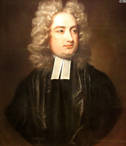 Author Jonathan Swift known for Gulliver's Travels portrait (1709-10) by studio of Charles Jervas at National Portrait Gallery. London, United Kingdom.