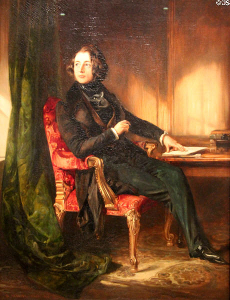 Novelist Charles Dickens portrait (1839) by Daniel Maclise at National Portrait Gallery. London, United Kingdom.