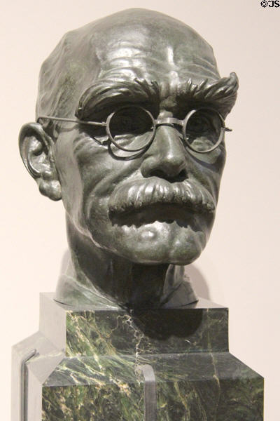 Poet Rudyard Kipling bronze bust (1936-7) by Ginette Bingguely-Lejeune at National Portrait Gallery. London, United Kingdom.