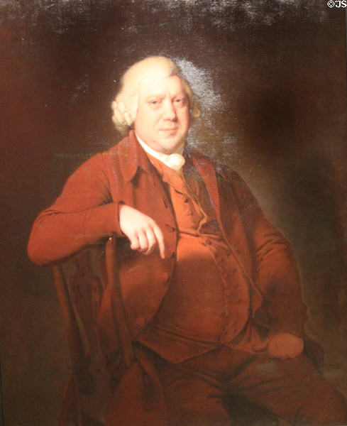 Sir Richard Arkwright (inventor of cotton spinning machine) portrait (1783-5) by Joseph Wright of Derby at National Portrait Gallery. London, United Kingdom.