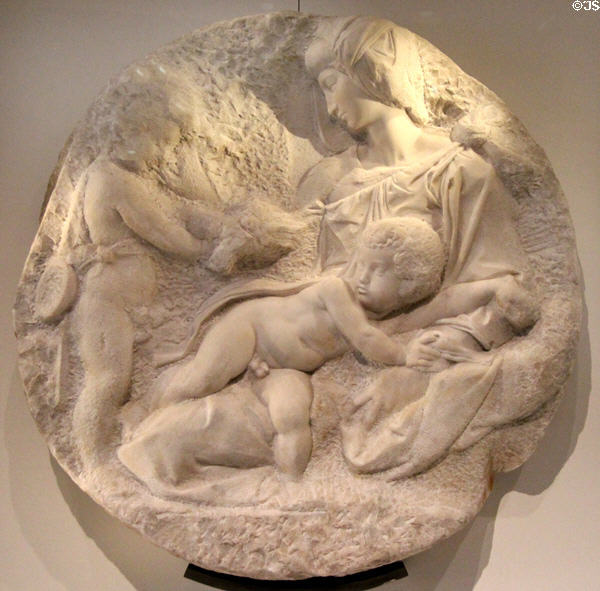 Virgin & Child with Infant St John (aka Taddei Tondo) (c1504-5) by Michelangelo at Royal Academy of Arts. United Kingdom.