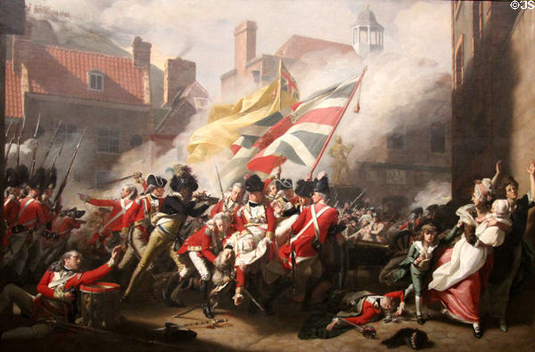 Death of Major Peirson on Jan. 6, 1781 during repulsion of French invasion of Jersey painting (1783) by John Singleton Copley at Tate Britain. London, United Kingdom.