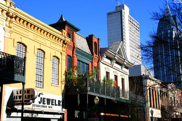 Demouy Building (c1879) (222 Dauphin St.) & Abraham Spira Building (1891) (220 Dauphin St.) used as theatre (1908-31). Mobile, AL. Architect: Rudolph Benz.