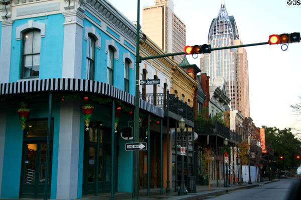Dauphin streetscape with Demouy, Abraham Spira & Battle House Tower Buildings. Mobile, AL.
