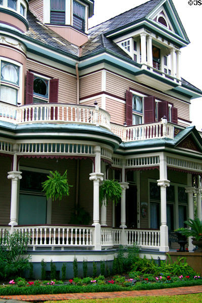 Porch details of Queen Anne-style Henry Tacon House. Mobile, AL.