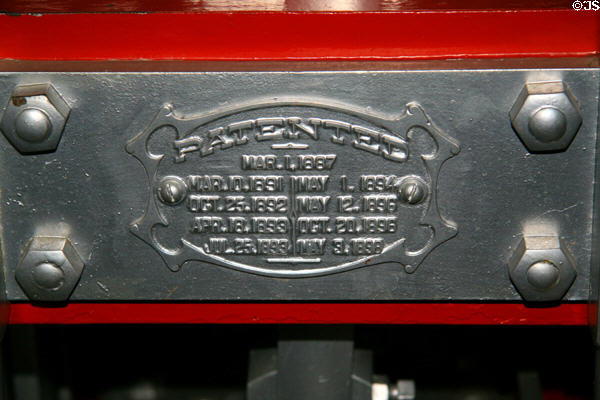 Patent plate (c1898) from steam pumper at Phoenix Fire Museum. Mobile, AL.