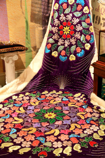 Floral pattern on purple robe at Mobile Carnival Museum. Mobile, AL.