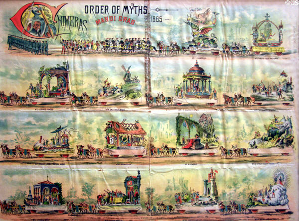 Order of Myths poster (1885) of parade floats at Mobile Carnival Museum. Mobile, AL.