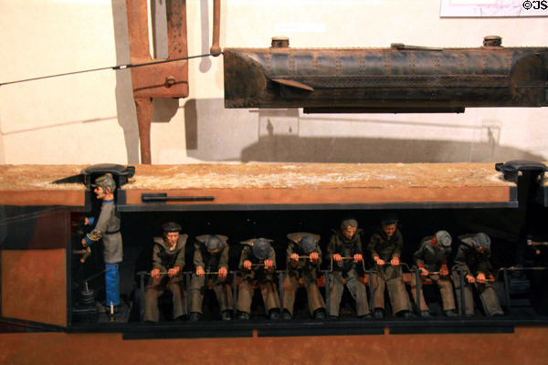 Model of interior of Confederate Civil War submarine H.L Hunley at Mobile Museum. Mobile, AL.