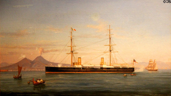 British Steamer in Bay of Naples painting (1875) by Tomaso de Simone of Italy at Mobile Museum of Art. Mobile, AL.