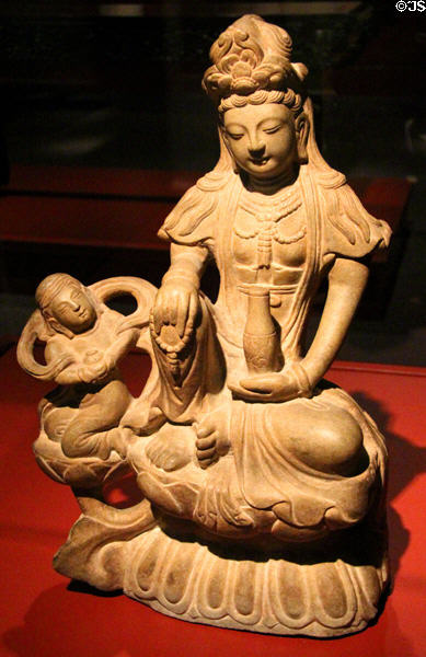 Quan Yin (goddess of mercy) sandstone statue Qing Dynasty (17th-18thC) at Mobile Museum of Art. Mobile, AL.