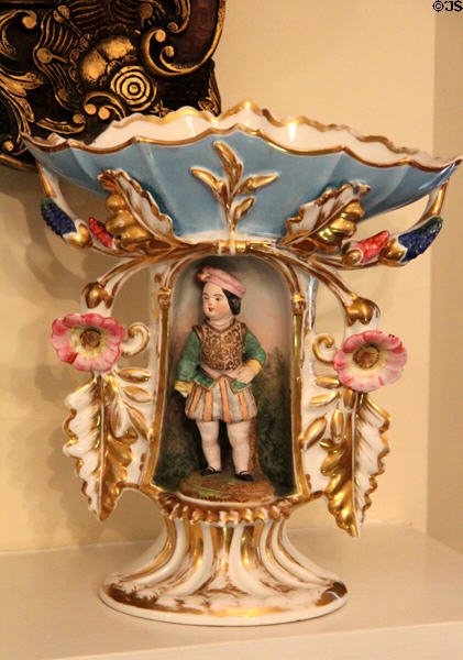 Ceramic dish with figurine at Conde-Charlotte Museum. Mobile, AL.