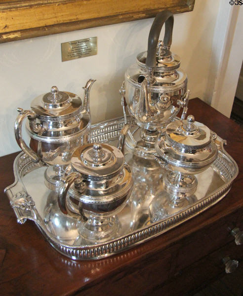 Silver coffee & tea service at Conde-Charlotte Museum. Mobile, AL.