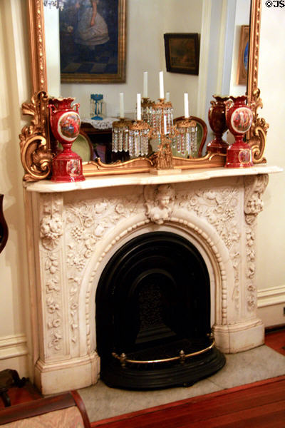 Carerra marble fireplace in parlor at Richards-DAR House Museum. Mobile, AL.