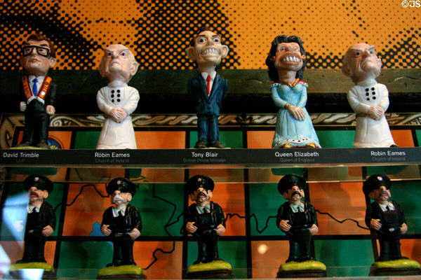 Northern Ireland political chess set by Colm McCann with caricatures of Tony Blair & Queen Elizabeth at Clinton Presidential Library. Little Rock, AR.