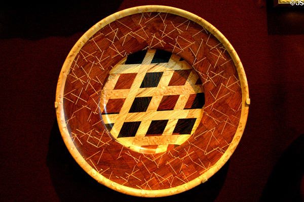Inlaid wooden plate by Fletcher Cox (1993) at Clinton Presidential Library. Little Rock, AR.
