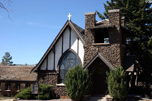 Church of the Epiphany (1912) (423 N Beaver St.) with fieldstone tower. Flagstaff, AZ. On National Register.