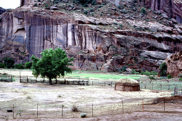 Canyon de Chelley National Monument farming on floor, only monument where natives retain habitation rights. AZ.