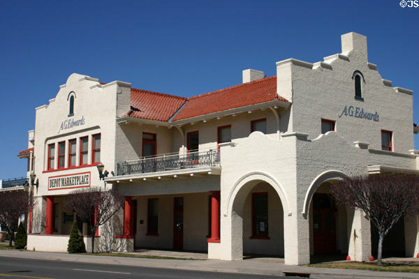 Santa Fe Railroad Depot (1907) now a marketplace. Prescott, AZ. Style: Mission revival.