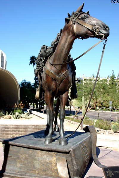 Riderless Sheriff's horse statue dedicated to officers who gave their lives in service at Maricopa County Complex. Phoenix, AZ.