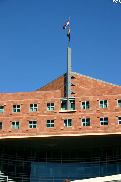 Flagpole on Phoenix Municipal Court (Valemar A. Cordova) building. Phoenix, AZ.