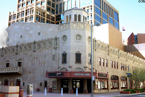 Orpheum Theatre (1929) (203 W Adams) restored to theater use in 1990s. Phoenix, AZ. Style: Spanish Colonial. Architect: Lescher & Mahoney. On National Register.