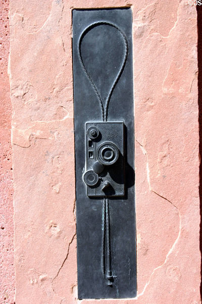 Humorous Camera Bolo plaque on Civic Center Plaza. Phoenix, AZ.