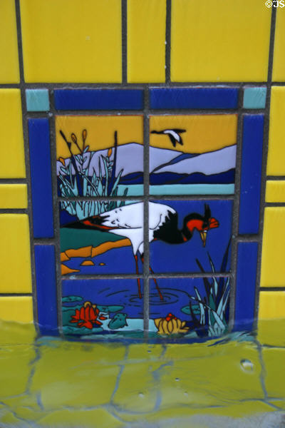 Oriental influenced crane tiles on small pool at Arizona Biltmore Hotel. Phoenix, AZ.