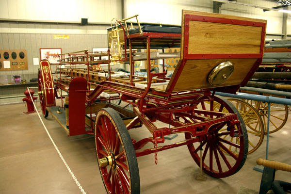 Pirsh horse drawn ladder wagon (1908) American in Hall of Flame. Phoenix, AZ.