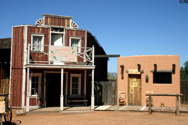 Heritage board + baton & adobe buildings moved to Pioneer Living History Museum for preservation. Phoenix, AZ.