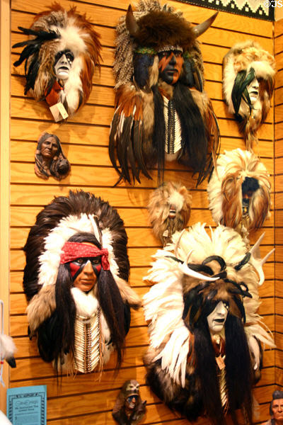 Sculpted native faces in old town crafts store. Scottsdale, AZ.