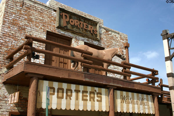 Horse statue on balcony of western wear shop in old town. Scottsdale, AZ.