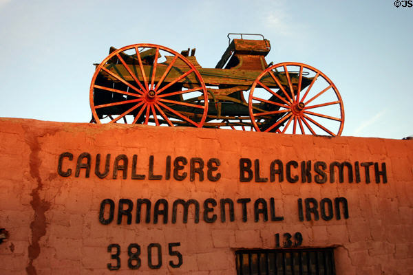 Cavalliere Blacksmith Shop buckboard on roof. Scottsdale, AZ.