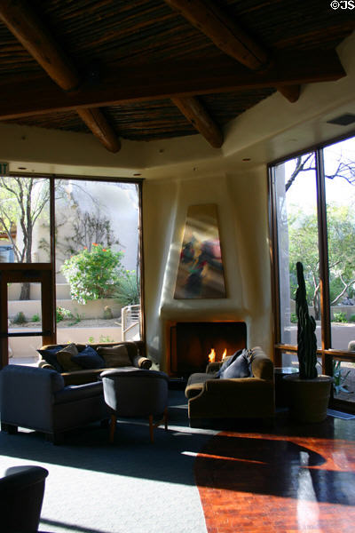 Boulders Resort lounge with fireplace. Scottsdale, AZ.