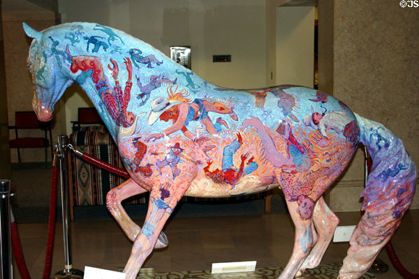 Riding our Faith by Shonto Begay, a painted horse, in Arizona State Museum. Tucson, AZ.