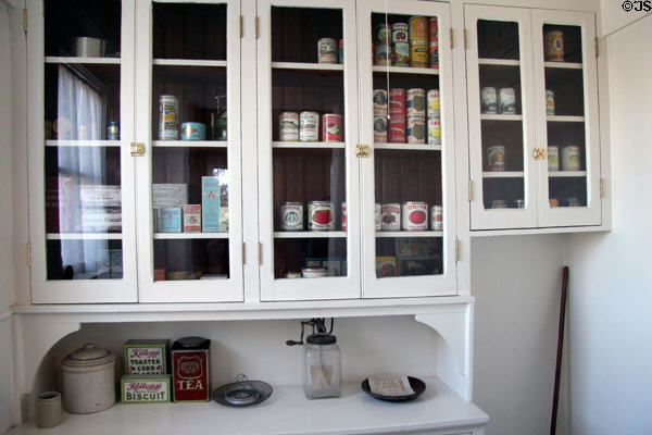 Pantry with collection of antique food containers in Corbett House at Tucson Museum of Art. Tucson, AZ.